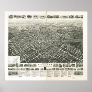 Westfield New Jersey 1929 Antique Panoramic Map Poster