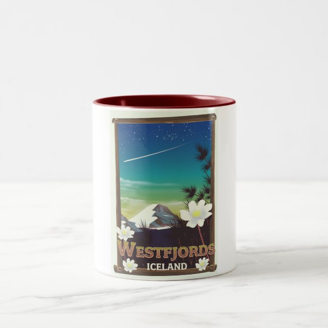 Westfjords Iceland travel poster Two-Tone Coffee Mug (Center)