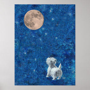 Westie and Full Moon Poster