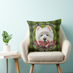 Westie and Pink Flowers Cushion