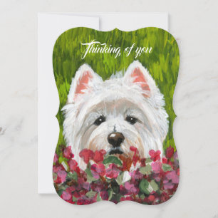 Westie and Pink Flowers Holiday Card