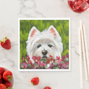 Westie and Pink Flowers Napkin