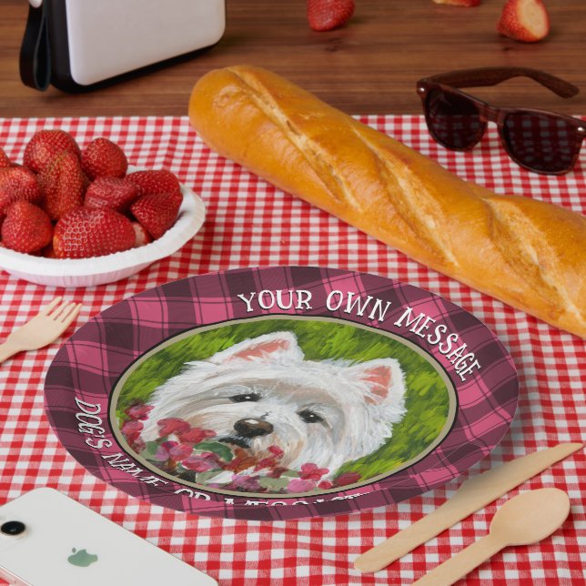 Westie and Pink Flowers Paper Plate (Picnic)