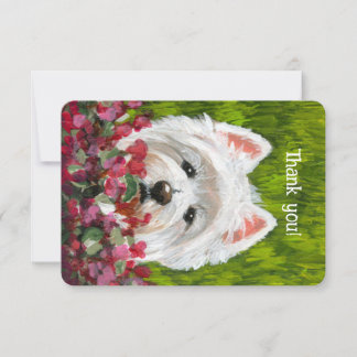 Westie and Pink Flowers Thank You Card