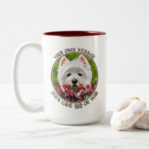 Westie and Pink Flowers Two-Tone Coffee Mug