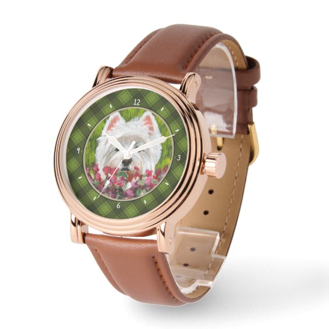 Westie and Pink Flowers Watch (Angle)