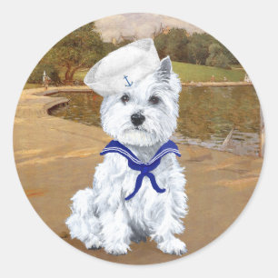 Westie and Sailboats Classic Round Sticker