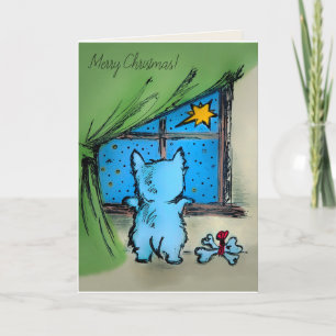 Westie and Starry Night - Merry Christmas Holiday Card