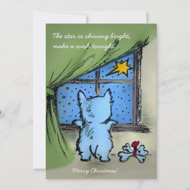 Westie and Starry Night - Merry Christmas Holiday Card (Front)