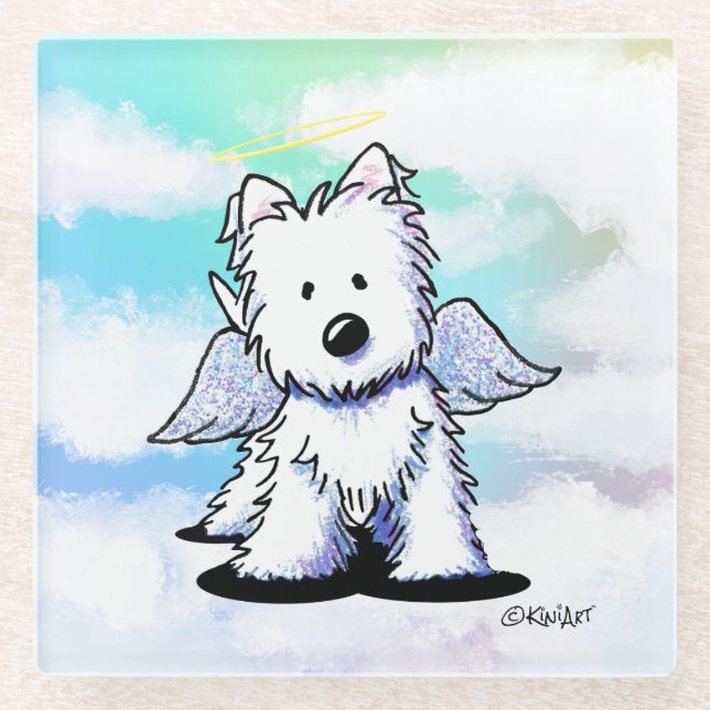 Westie Angel Glass Coaster (Front)