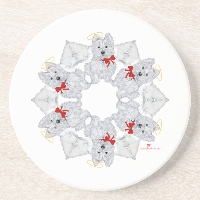 Westie Angel Snowflake Coaster (Front)