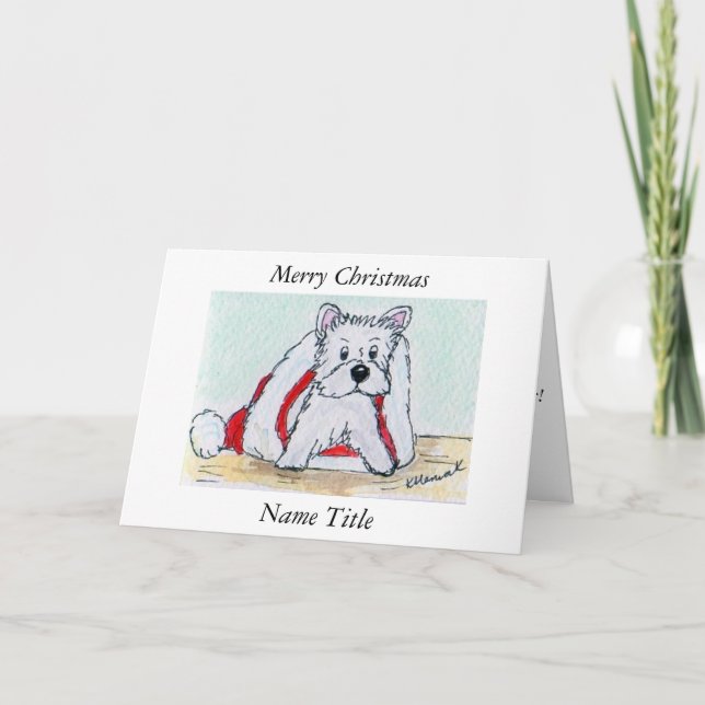 Westie Art Watercolour Christmas Hat Card Wife etc (Front)