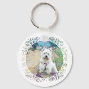 Westie at the Seashore Key Ring