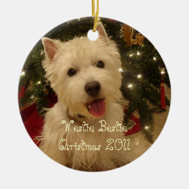 Westie Bestie Christmas by Rwatkins Ceramic Tree Decoration (Front)