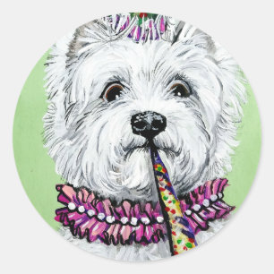 Westie Birthday Party Classic Round Sticker