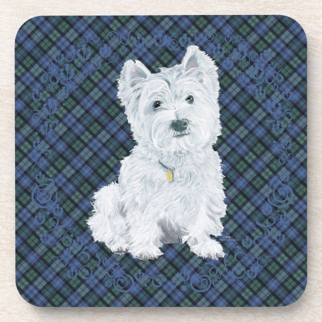 Westie Black Watch Tartan Coaster (Front)
