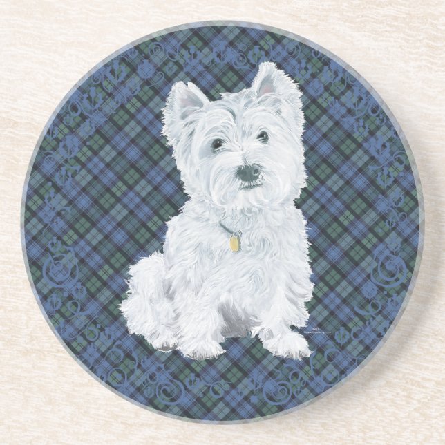 Westie Black Watch Tartan Coaster (Front)