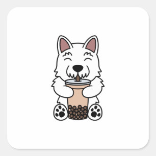 Westie Boba Bubble Tea Square Sticker