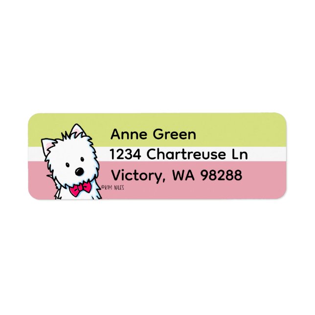 Westie Bowtie Muted Chartreuse and Cranberry  (Front)