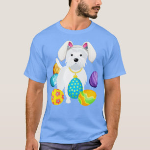 Westie Bunny Rabbit Hat Playing Easter Eggs Happy T-Shirt