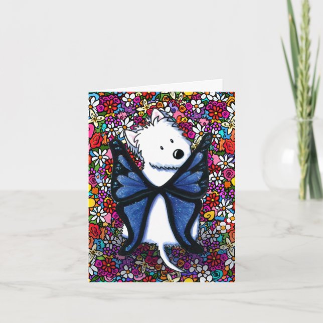Westie Butterfly and Flowers Blank Note Card (Front)