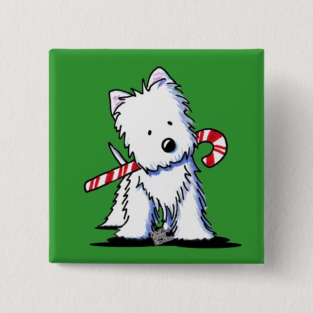 Westie Candy Cane Cutie Pin Button (Front)