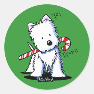 Westie Candy Cane Gift Stickers