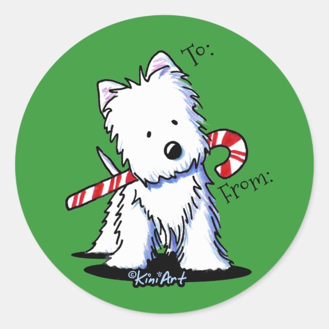 Westie Candy Cane Gift Stickers (Front)