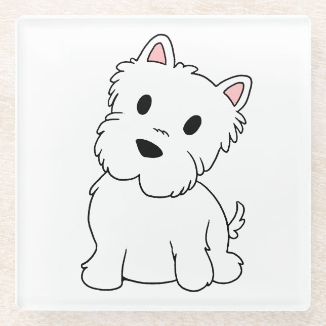 westie cartoon glass coaster (Front)