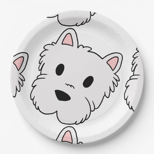 westie cartoon head.png paper plate (Front)