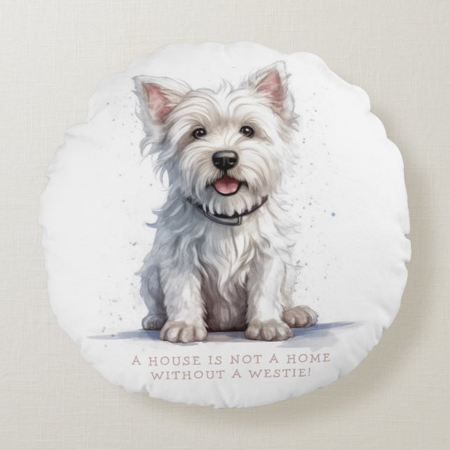 Westie Cheeky Cute Personalised Round Cushion (Front)
