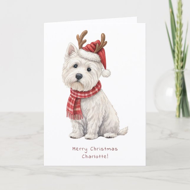 Westie Cheeky Dog Cute Christmas Card Personalise (Front)