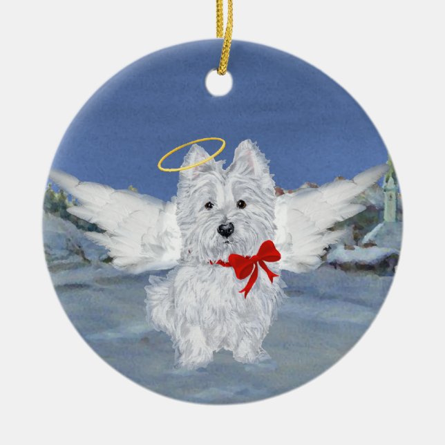 Westie Christmas Angel Ceramic Tree Decoration (Front)