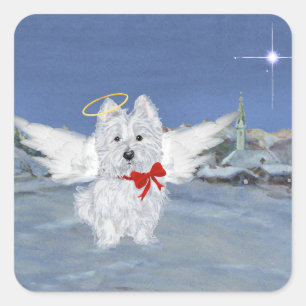 Westie Christmas Angel Square Sticker