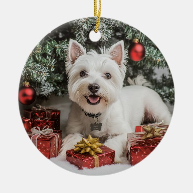 Westie Christmas Ceramic Tree Decoration (Front)
