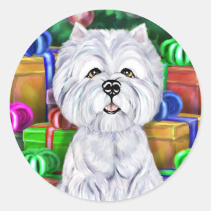 Westie Christmas Open Gifts Classic Round Sticker