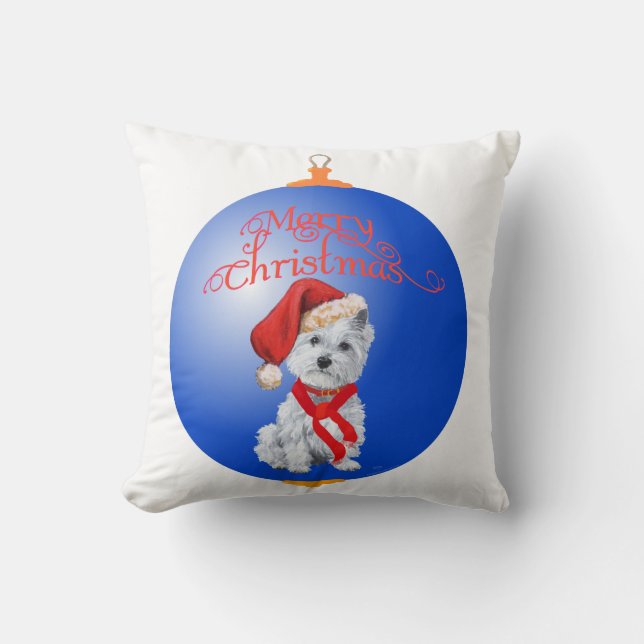 Westie Christmas Ornament Cushion (Front)