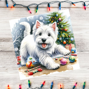 Westie Christmas Ornaments Playful Holiday Card