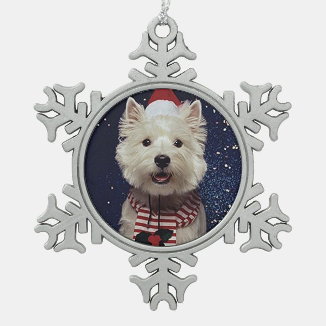 Westie Christmas Snowflake Pewter Christmas Ornament (Front)