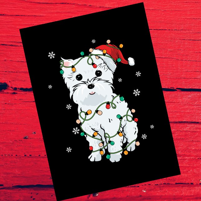 Westie Christmas Tree Lights On Black Holiday Card (Creator Uploaded)