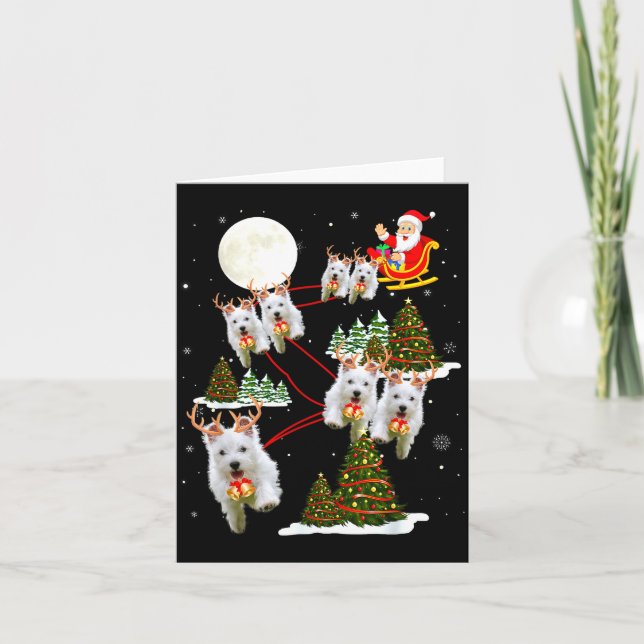 Westie Christmas Tree Westie Santa Hat Lights Xmas Card (Front)