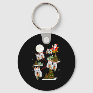 Westie Christmas Tree Westie Santa Hat Lights Xmas Key Ring