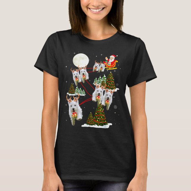 Westie Christmas Tree Westie Santa Hat Lights Xmas T-Shirt (Front)