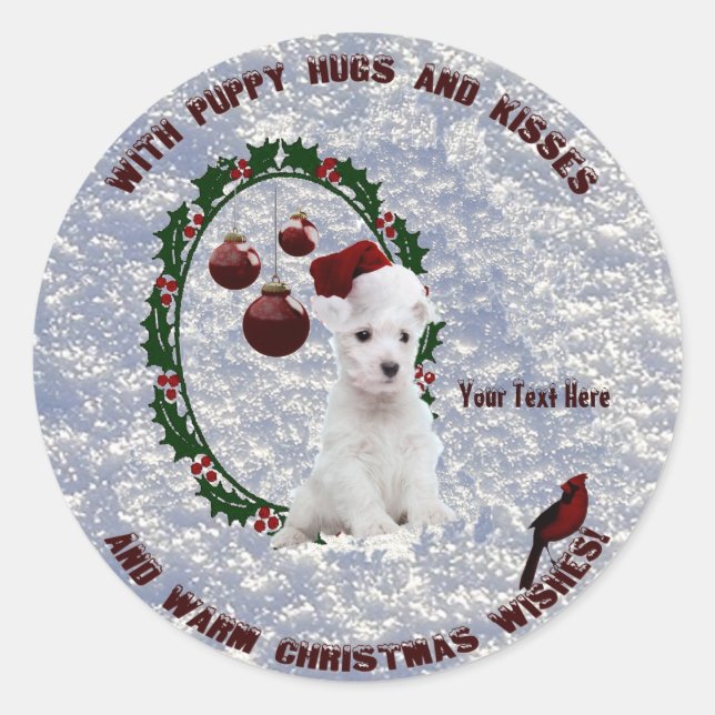 Westie Christmas Wishes Stickers – Customise Them! (Front)