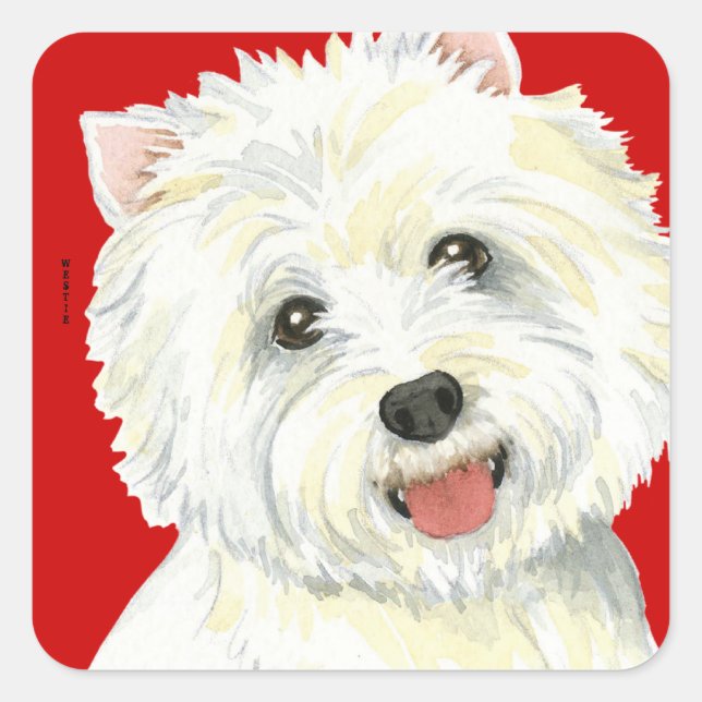 Westie Colour Block Square Sticker (Front)