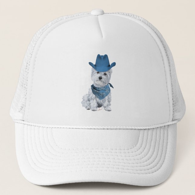 Westie Cowboy in Blue Trucker Hat (Front)