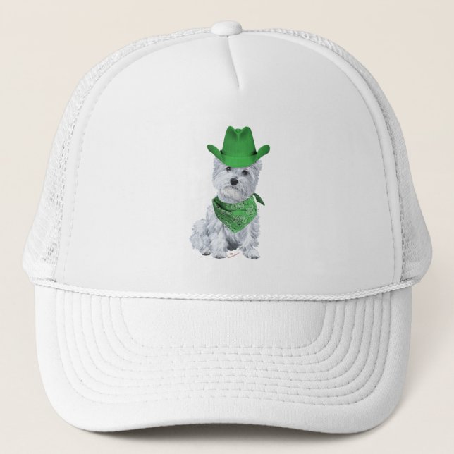 Westie Cowboy in Green Trucker Hat (Front)
