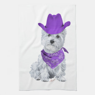 Westie Cowboy in Purple Tea Towel