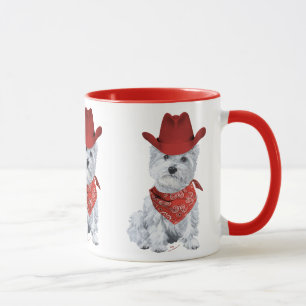 Westie Cowboy in Red Mug