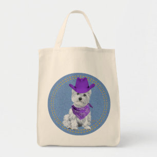 Westie Cowboy on Denim Tote Bag